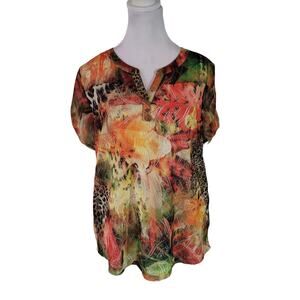 Chico's Size 0 US S Summer Surprise Top Colorful Floral‎ Blouse Tank Attached